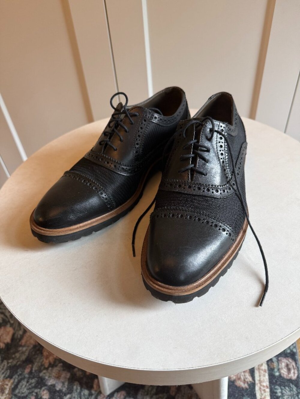 Donald Pliner Jordinn Black Leather Nylon Wingtip Oxford Shoes Men's Size 10M